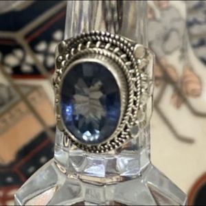 Natural Blue Topaz Gemstone with 925 Sterling Silver Ring